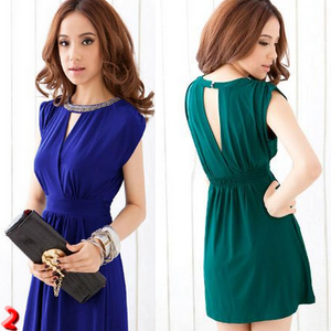 Vestido Summer fashion V-neck handmade frisado cintura fina